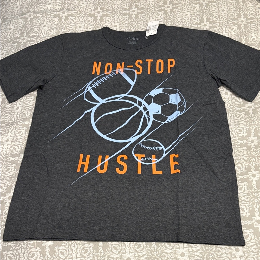 Gray Graphic T-Shirt with Sports Design - The Children’s Place Size 16